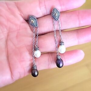 14k, 925 long 2 color pearls earing